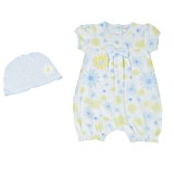 Floral All In One Romper Playsuit and Matching Hat