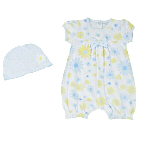 Floral All In One Romper Playsuit and Matching Hat