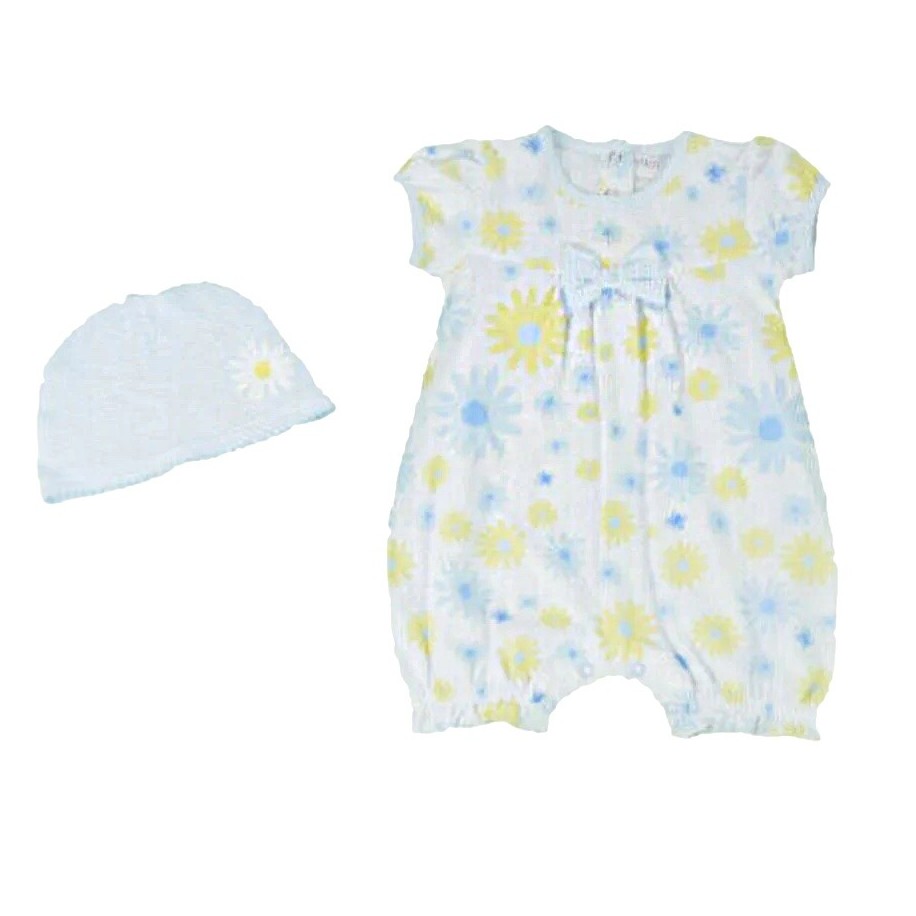 Floral All In One Romper Playsuit and Matching Hat