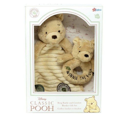 Winnie the Pooh Ring Rattle Comfort Blanket Soft Toy Gift Set