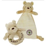 Winnie the Pooh Ring Rattle Comfort Blanket Soft Toy Gift Set