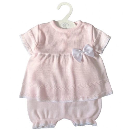 Pink Knitted 2 Piece Top & Bloomers Set