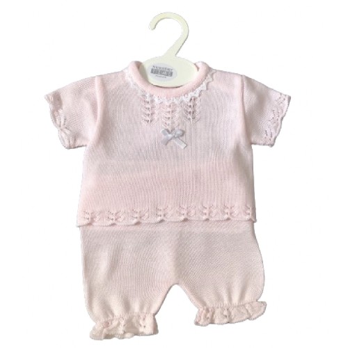 Pink Knitted 2 Piece Lace Top & Bloomers