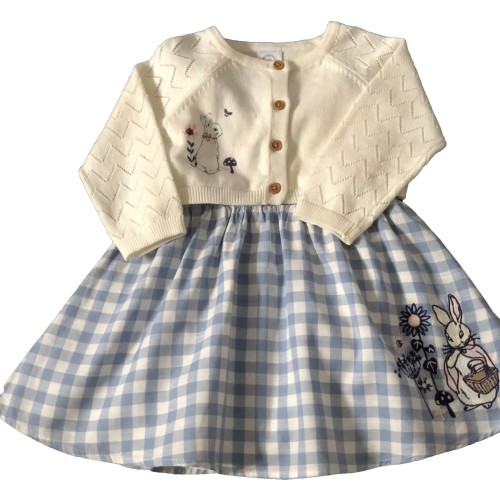 Peter Rabbit Blue Checked Dress And Cream Cardigan