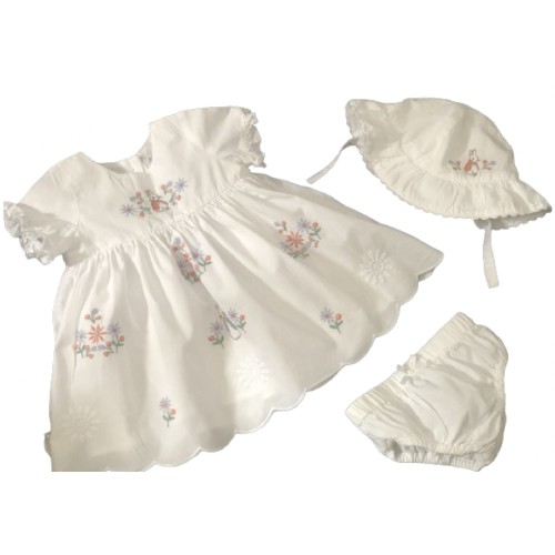 White Peter Rabbit Dress Knicker Hat Set