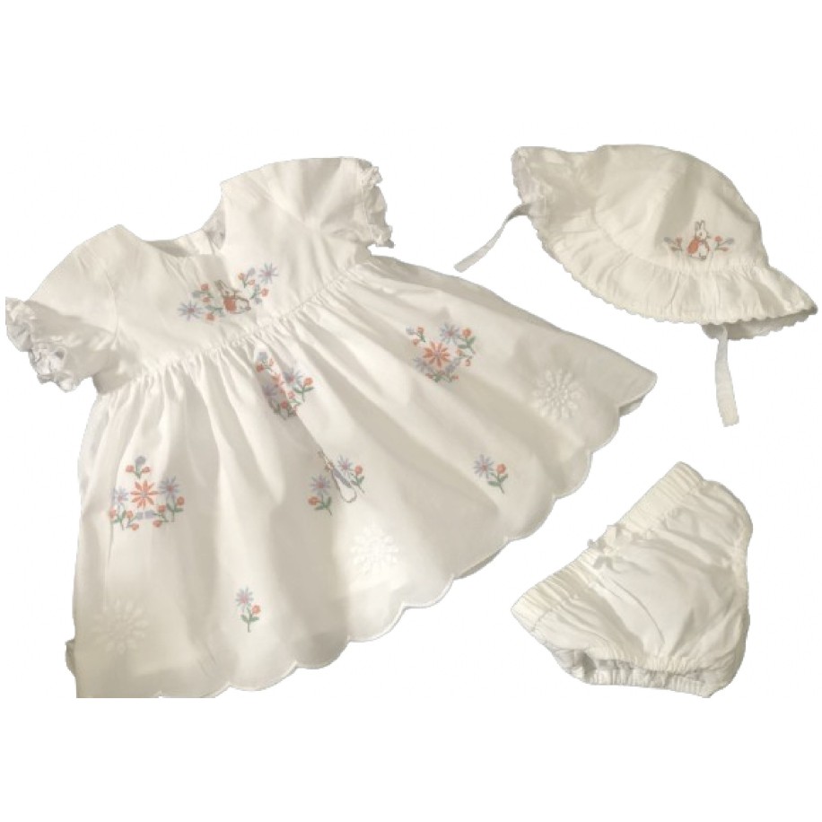 White Peter Rabbit Dress Knicker Hat Set