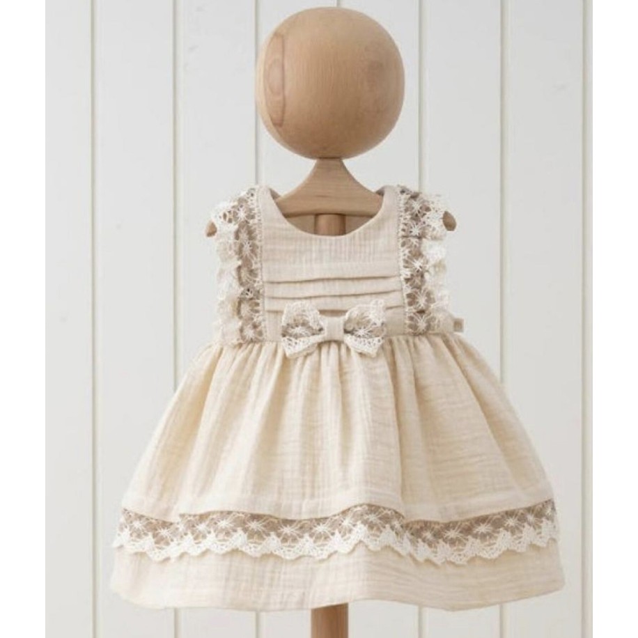Lace detail Beige Dress
