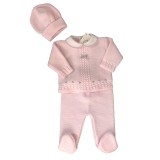 Pink Knitted Top And Trousers Hat Set