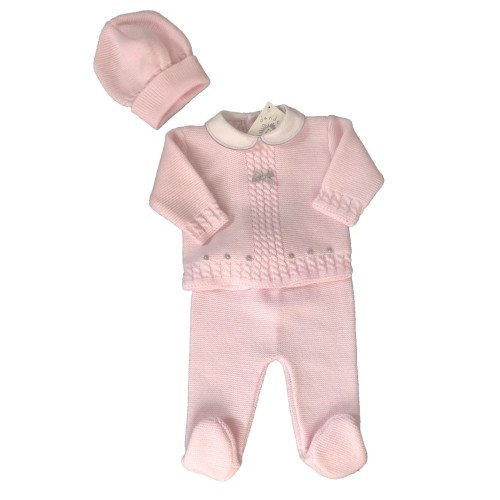 Pink Knitted Top And Trousers Hat Set
