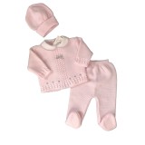 Pink Knitted Top And Trousers Hat Set