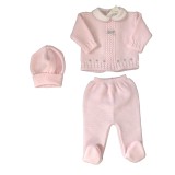Pink Knitted Top And Trousers Hat Set