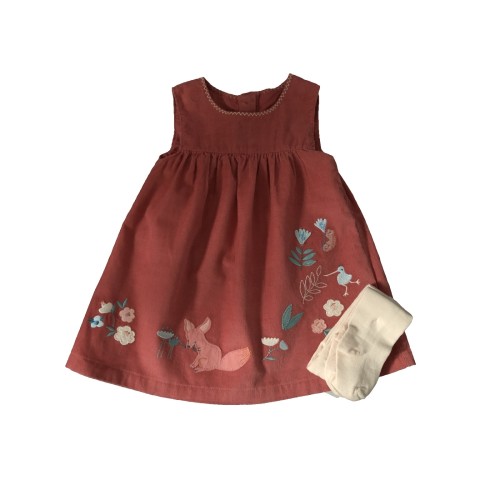 Corded Pinafore Dress With Animated  Feature