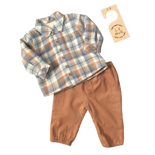 Check Shirt And Cord Dungarees