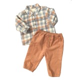 Check Shirt And Cord Dungarees