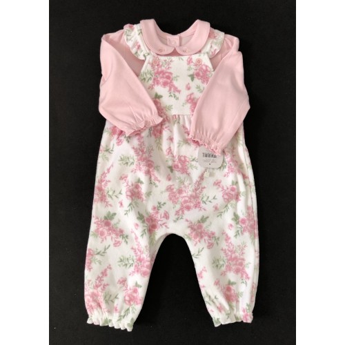 Pink Floral Dungarees Set