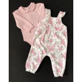Pink Floral Dungarees Set