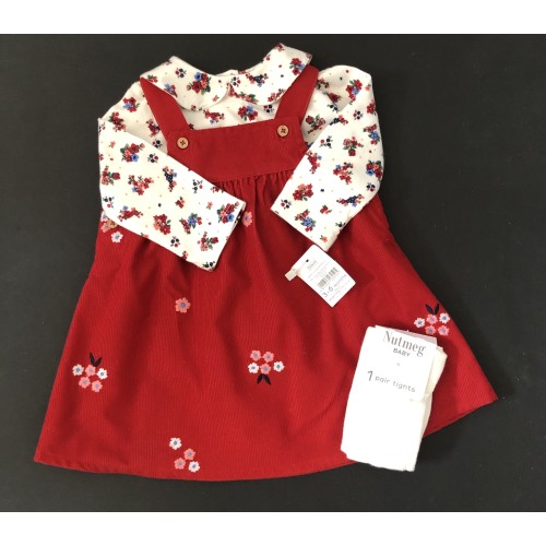 Red Floral Pinafore Dress Set