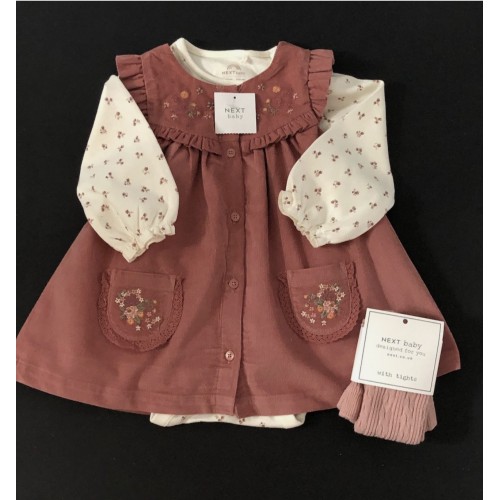 Pinafore Dress Top And Tights Set