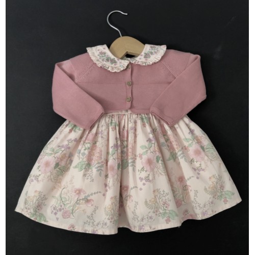 Pink Flower Dress And Cardigan