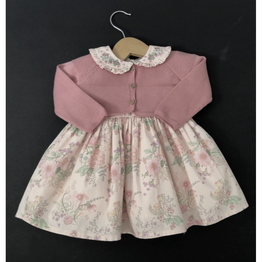 Pink Flower Dress And Cardigan